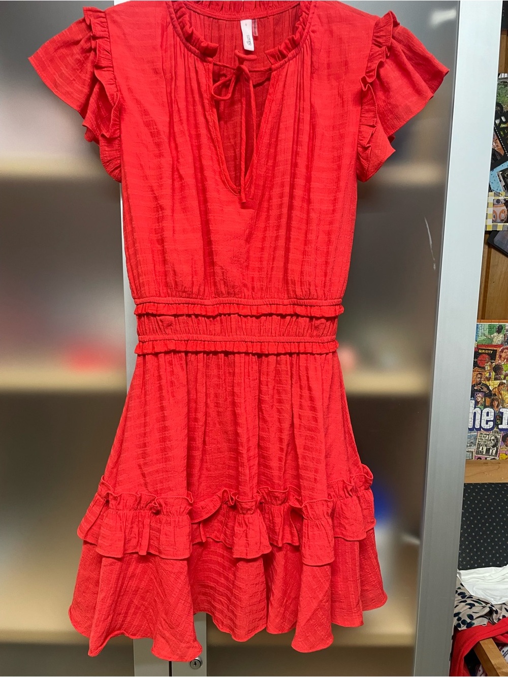 Glam Women’s Ruffle Red Mini Dress, size Small